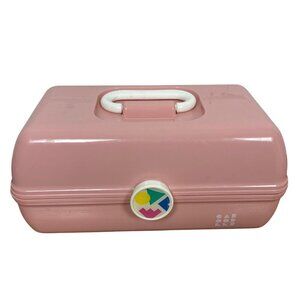 Vintage Caboodles 2 Tier Pink Jewelry Makeup Case Mirror Handle 5626 Made in USA